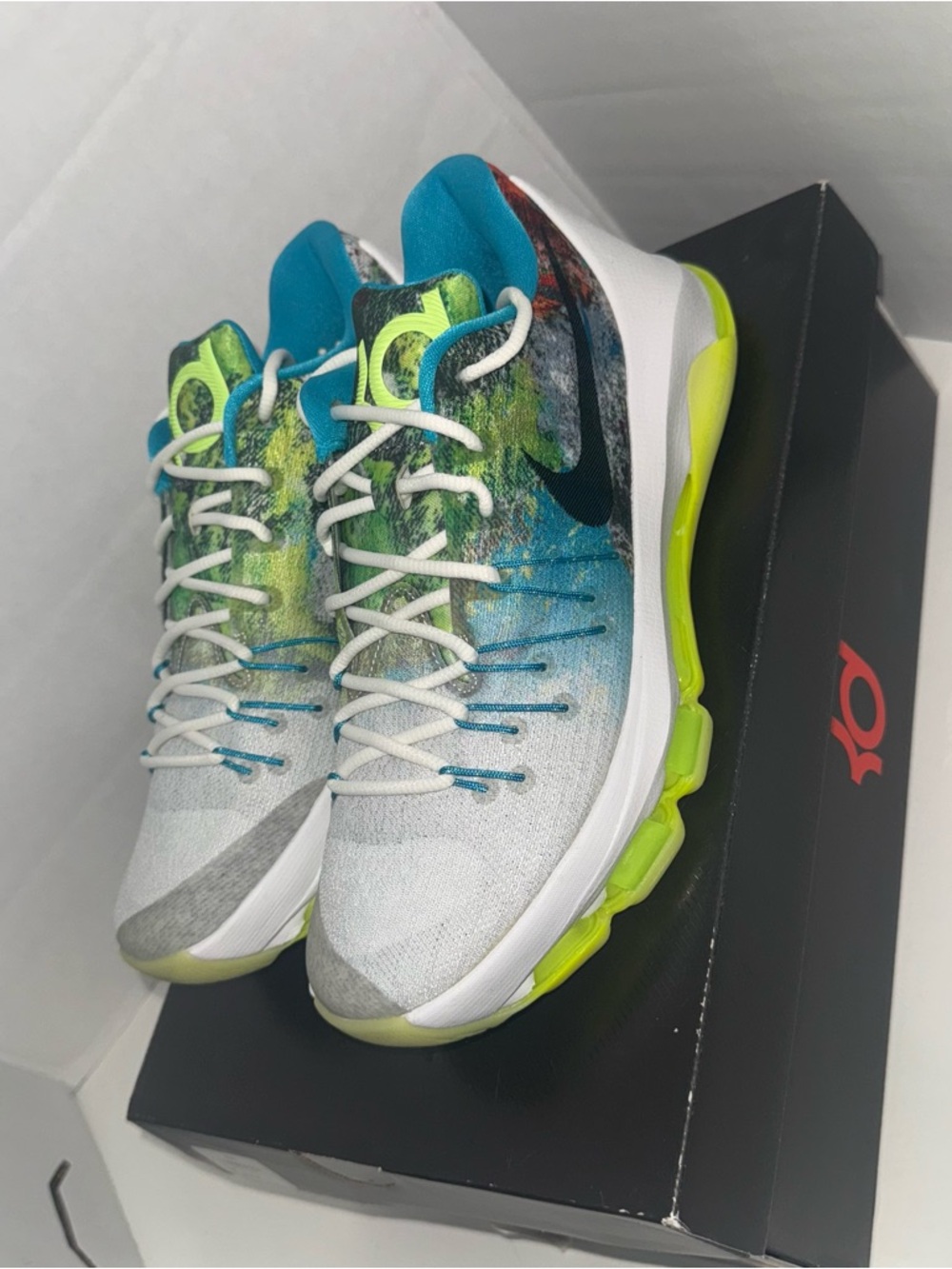 Nike Men’s KD 8 Basketball Sneakers - Teal, Neon Yellow & White